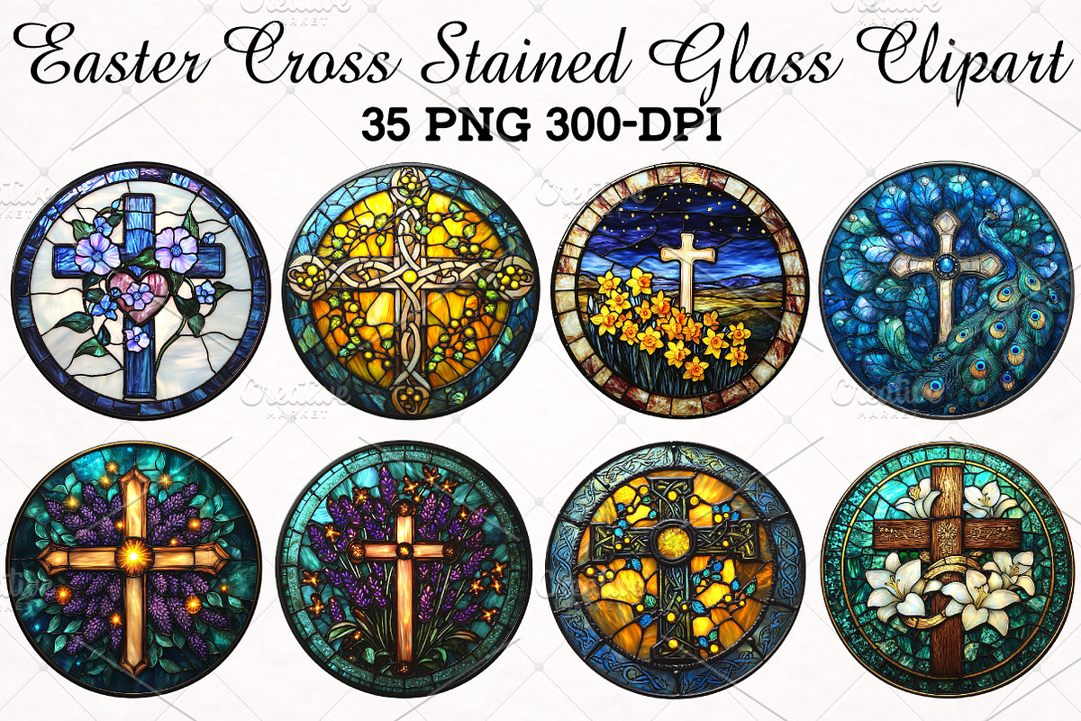 Easter Cross Stained Glass Clipart, an Illustration by RobertsArt (Photo 1 of 5)