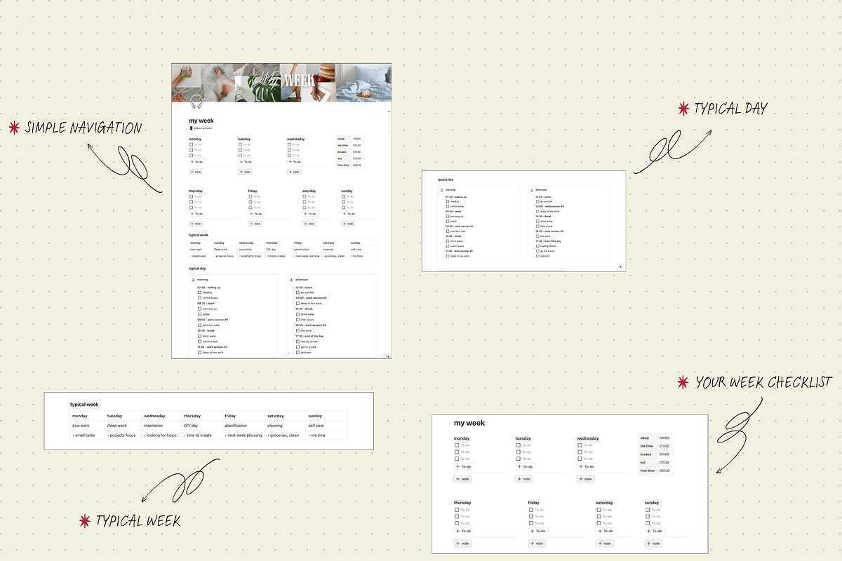 My week - Notion template, an App Template by Iasan Design (Photo 4 of 8)