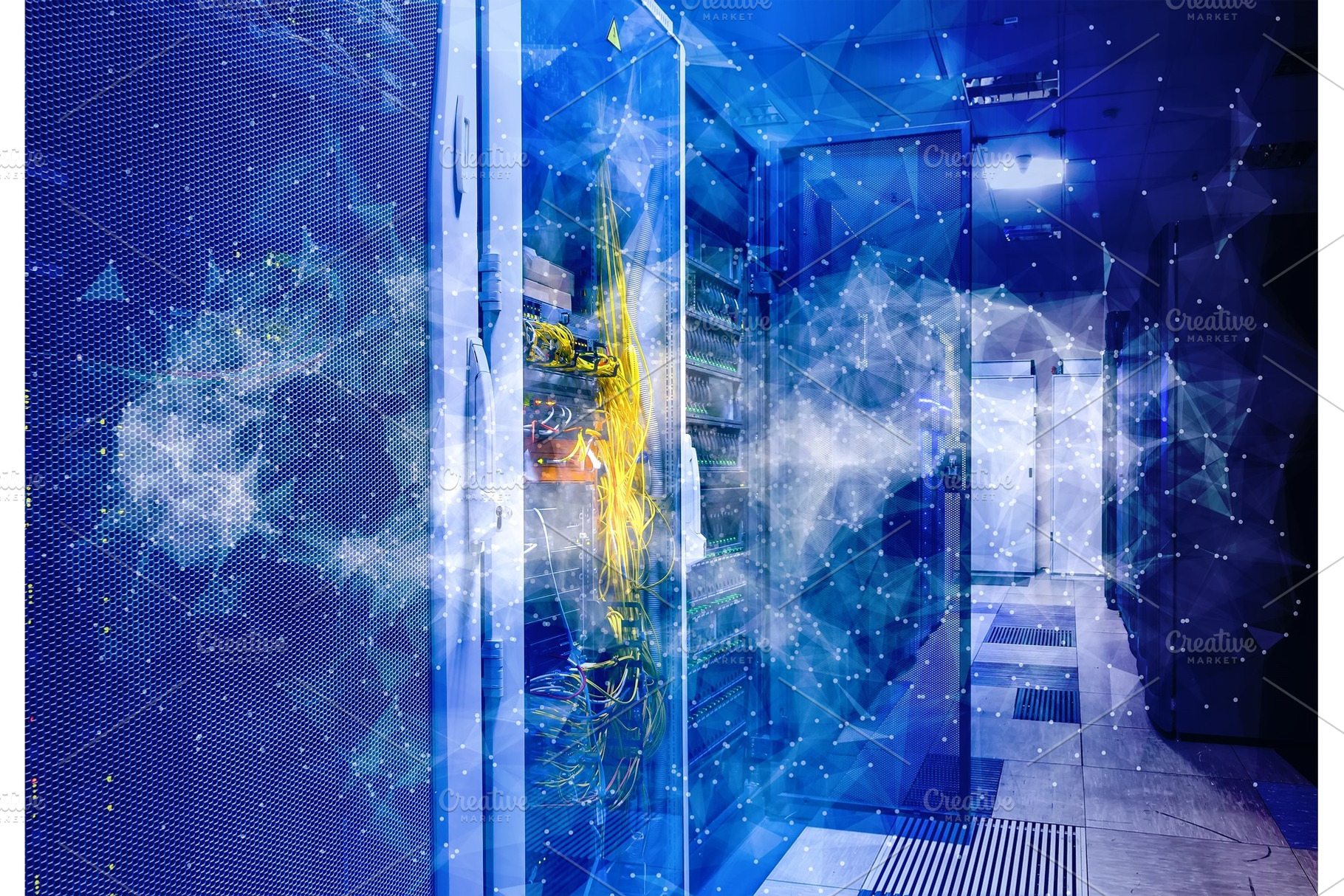 Connect dotted network with blurred server and storage in datacenter background, Technology, communication and business concept, a Technology Photo by VLADIMIRCARIBB