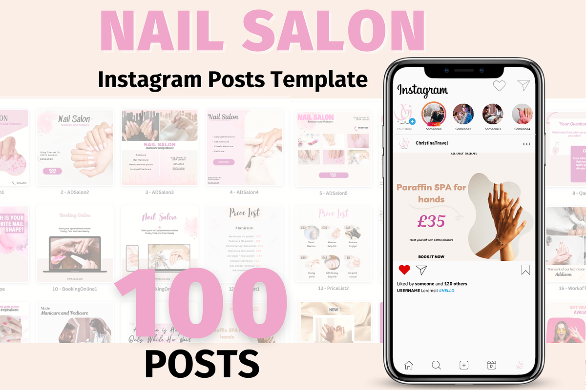 Nail Social Media Posts Templates, a Templates & Theme by GraphiCarola (Photo 1 of 7)