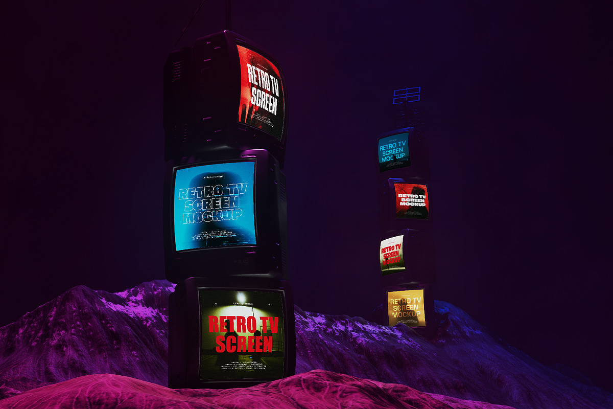 Stacked Retro CRT TV Screen Mockup, an Advertising Mockup by herutage (Photo 2 of 4)