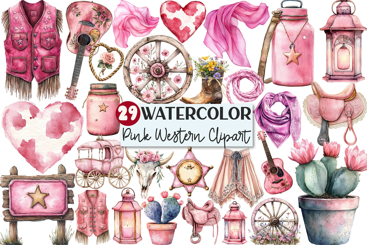 Pink Vintage Western Clipart, an Illustration by Rose Art (Photo 1 of 7)