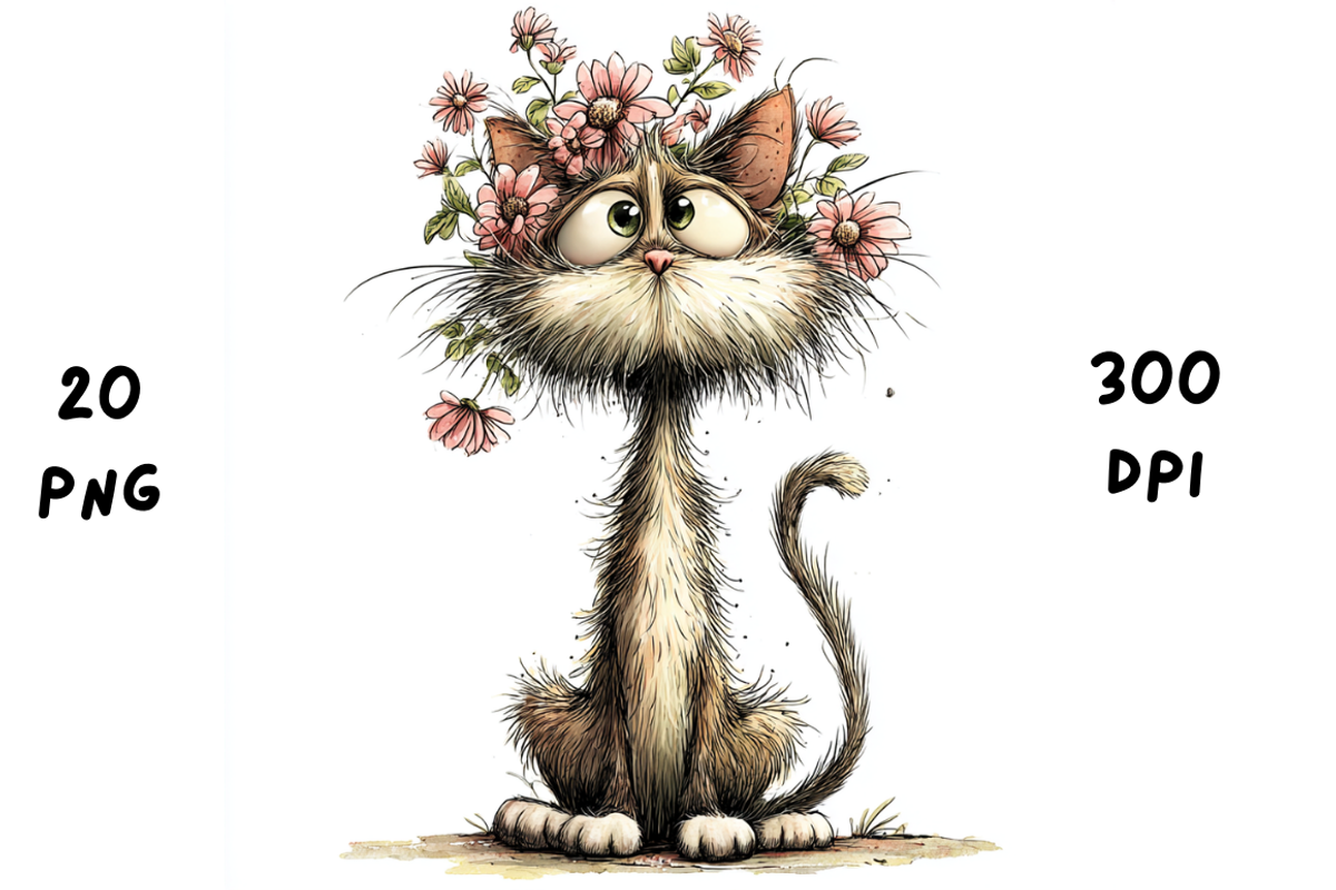 Whimsical Floral Cat Clipart, an Animal Illustration by GiraffeCreative (Photo 13 of 20)