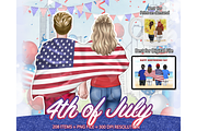 4th of July, USA couple Clipart PNG, a Seasonal Illustration by Podcliparts (Thumbnail 1 of 7)