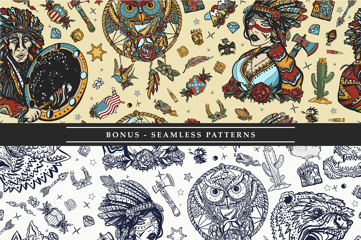 Native Americans old school tattoo, a Background Graphic by intueri (Photo 5 of 8)