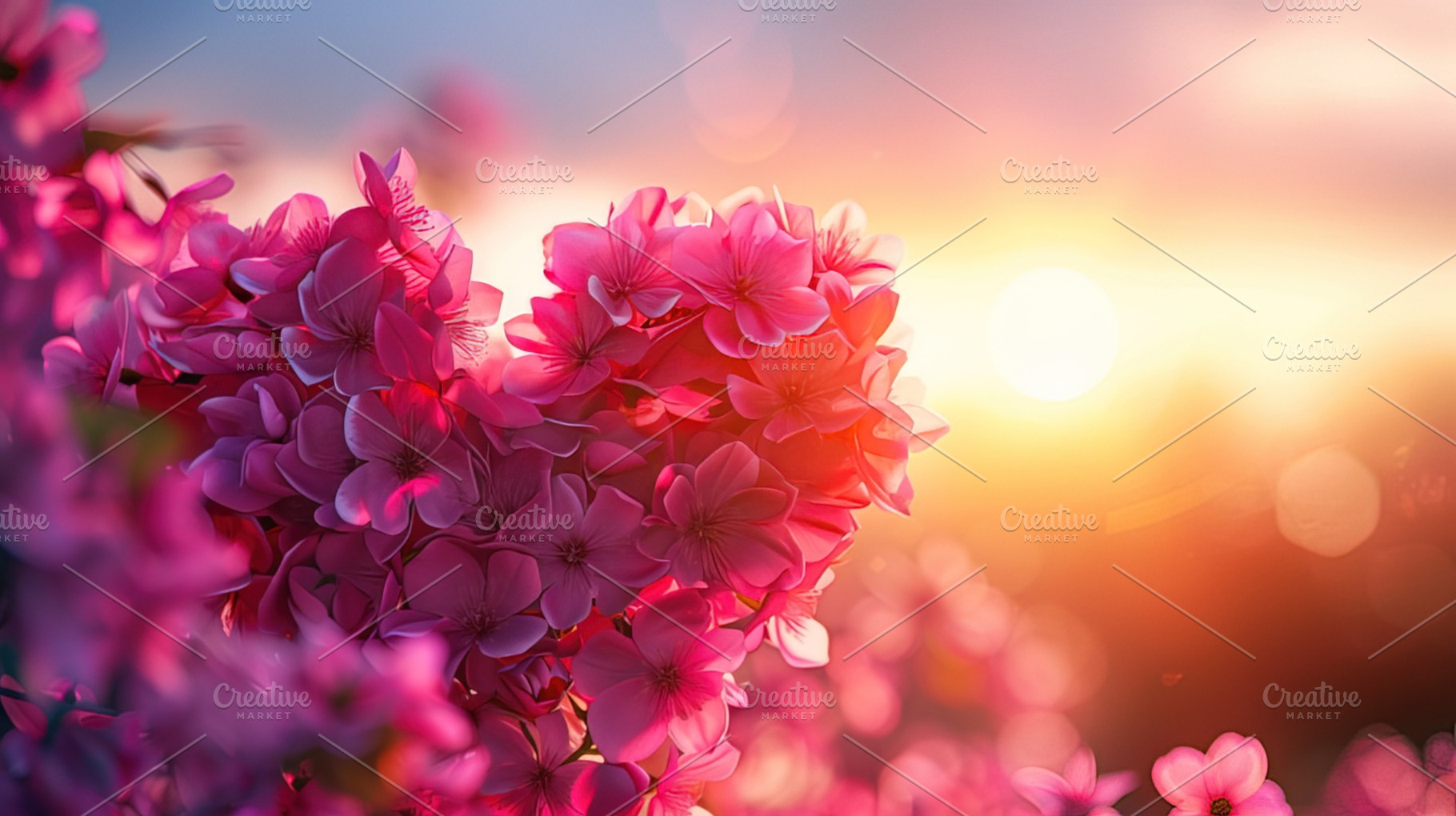 Heart Shaped Pink Flowers at Sunset, a Nature Photo by Ales Munt