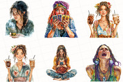 Watercolor Hippie Ladies Clipart, an Illustration by OK Design (Thumbnail 2 of 5)