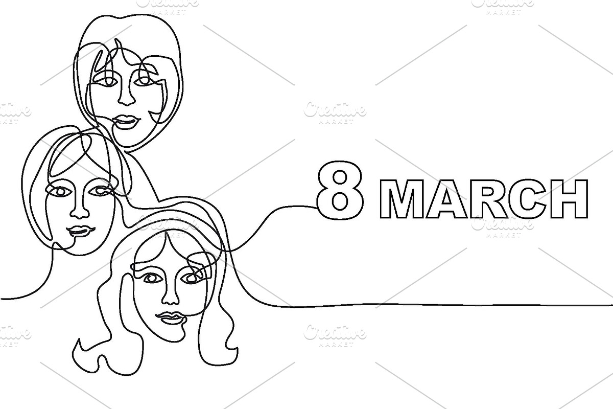 8 March Cards Set. Continuous Line., a Person Illustration by Svetlana Kononova (Photo 1 of 7)