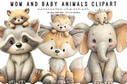 Mom and baby animals clipart, an Illustration by SinaCreation (Thumbnail 1 of 8)