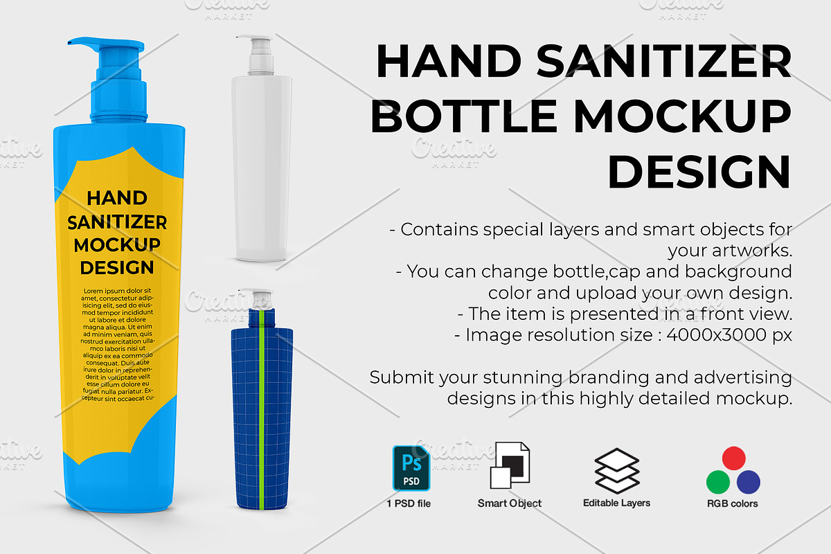 Hand sanitizer bottle mockup, a Packaging Mockup by Nurlan's shop (Photo 1 of 4)