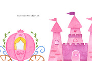 Watercolor Princess Castle Clipart, an Illustration by kate_illustration (Thumbnail 3 of 6)