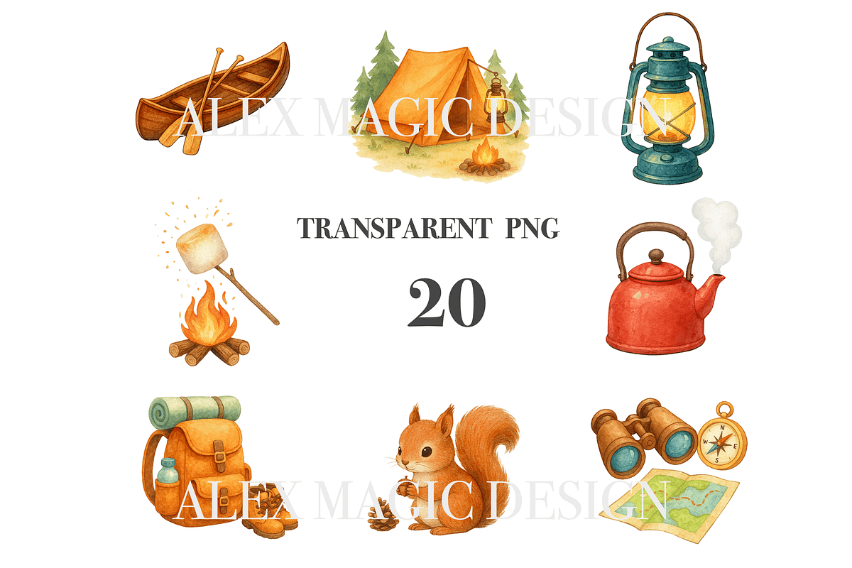 Camping Clipart Set, a Decorative Illustration by Pati Charm Studio (Photo 3 of 8)