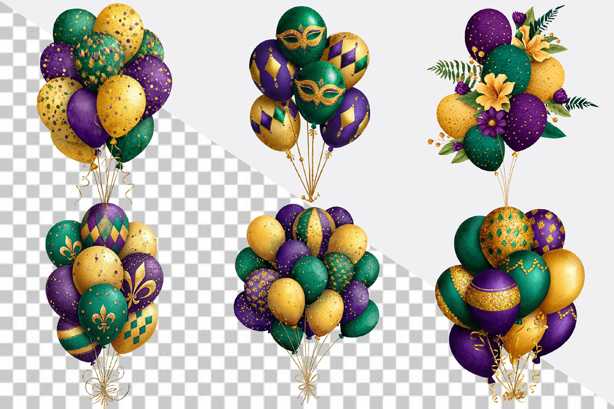 Watercolor Mardi Gras Balloons Clip, an Illustration by SVGArt (Photo 2 of 8)