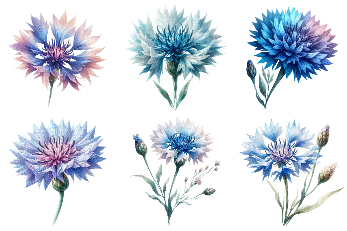Blue Watercolor Cornflower Clipart, an Illustration by Daily.Designs (Photo 5 of 5)