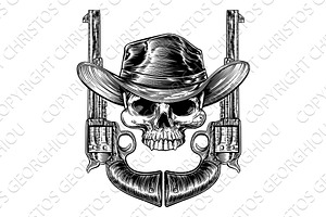 Skull Cowboy Hat And Guns