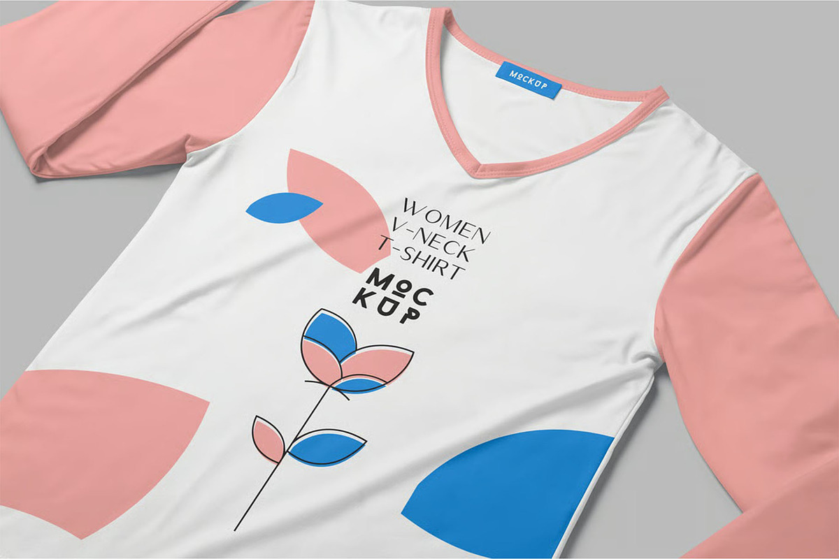 Girl Full Sleeve V Neck Tee Mockups, a Shirt Mockup by megostudi0 (Photo 6 of 7)