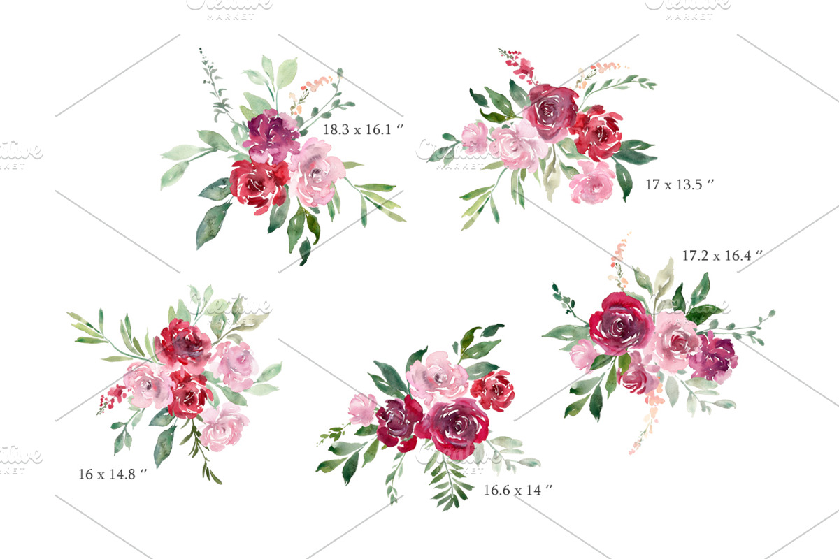 Watercolor Red Blush Pink Flowers, an Illustration by GraphicsDish (Photo 4 of 6)