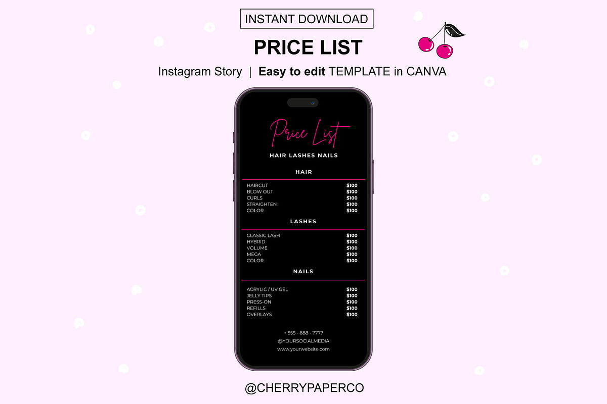 Price List Flyer, Canva Template, a Social Media Template by Cherry Paper Co (Photo 2 of 3)