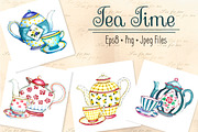 Watercolor teapots and cups, a Food Illustration by Vikeriya (Thumbnail 1 of 6)