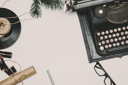 Vintage office desk featuring background, coffee, and copy