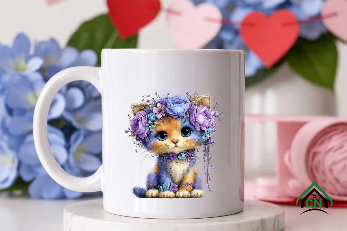 Whimsical Floral Cat Clipart Bundle, a Seasonal Illustration by Craft Nest (Photo 9 of 12)