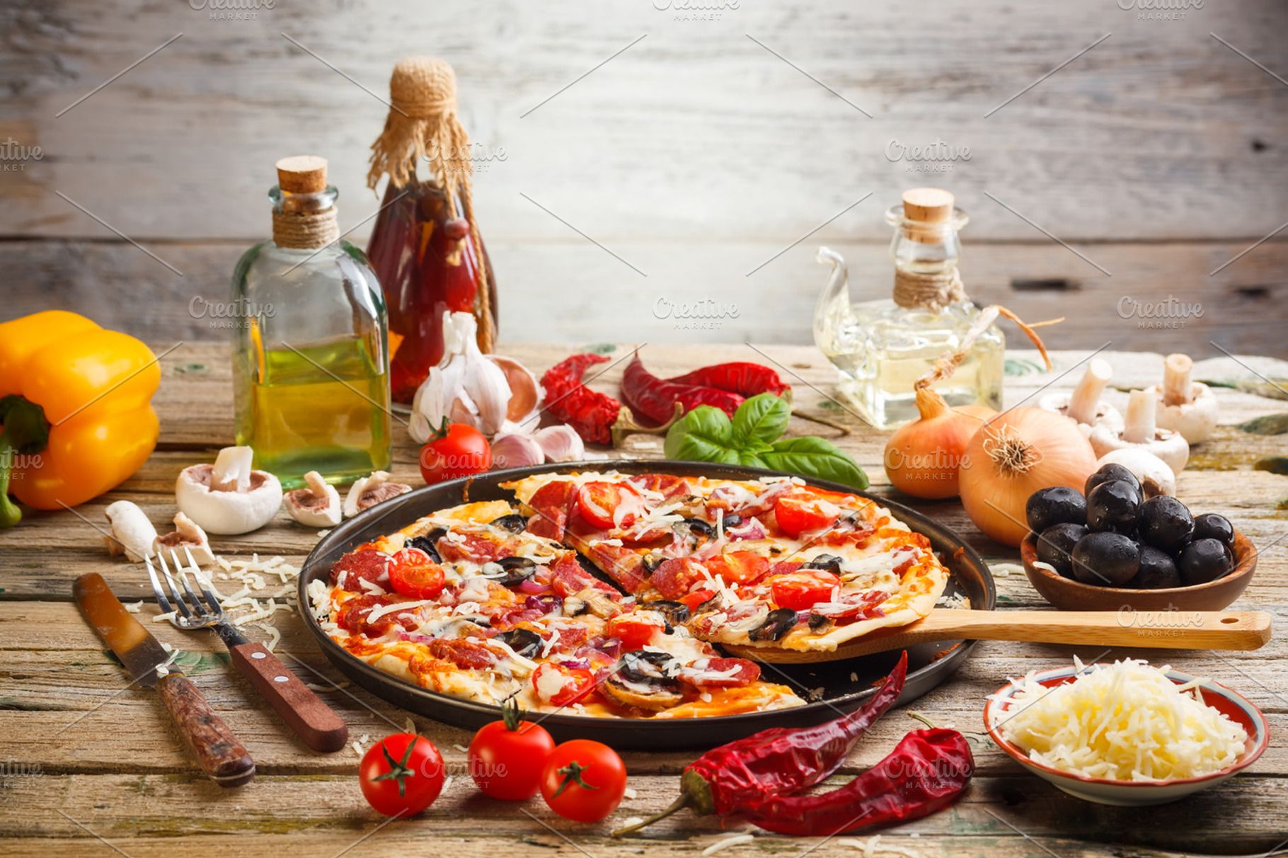 Homemade pizza containing pizza, food, and onion