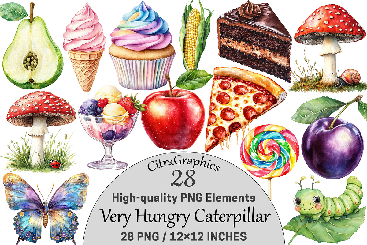 Very Hungry Caterpillar Clipart, a Seasonal Illustration by CitraGraphics (Photo 1 of 6)