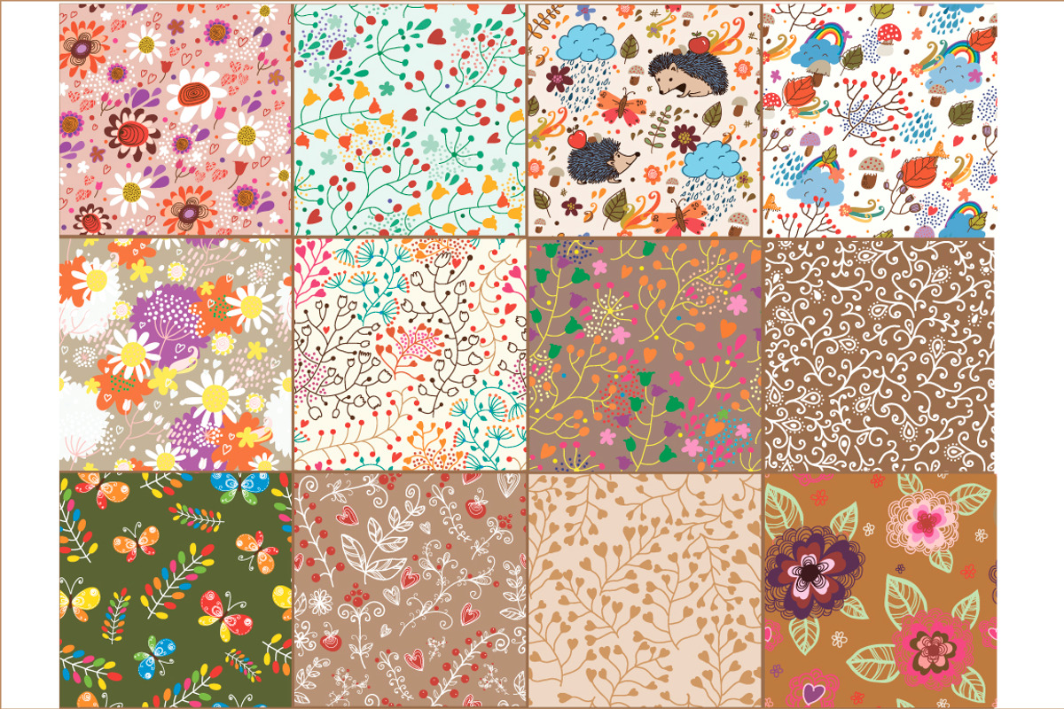 Set of seamless floral patterns ♥ preview 2