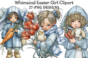 Whimsical Easter Girl Clipart, an Illustration by Daily.Designs