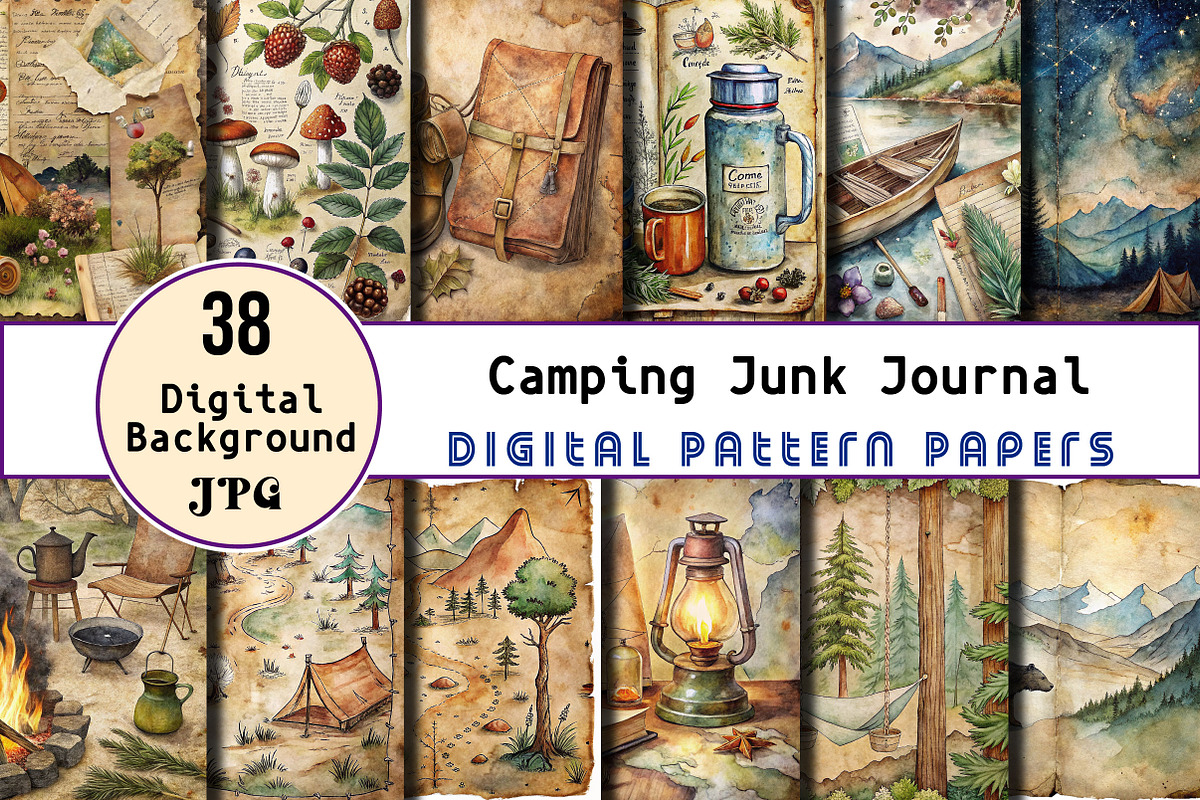 Camping Junk Journal Digital Papers, an Illustration by Wow Magic (Photo 1 of 2)