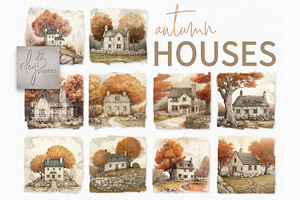 Autumn Houses Illustration PNGs