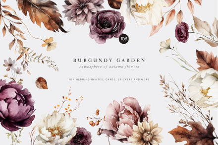 BURGUNDY GARDEN Autumn Watercolor, a Decorative Illustration by Muse Artist