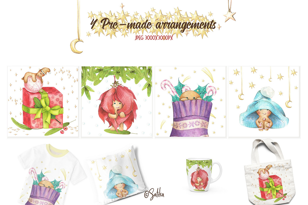 Winter watercolor. Gingerbread guys, a Decorative Illustration by Satika (Photo 3 of 6)