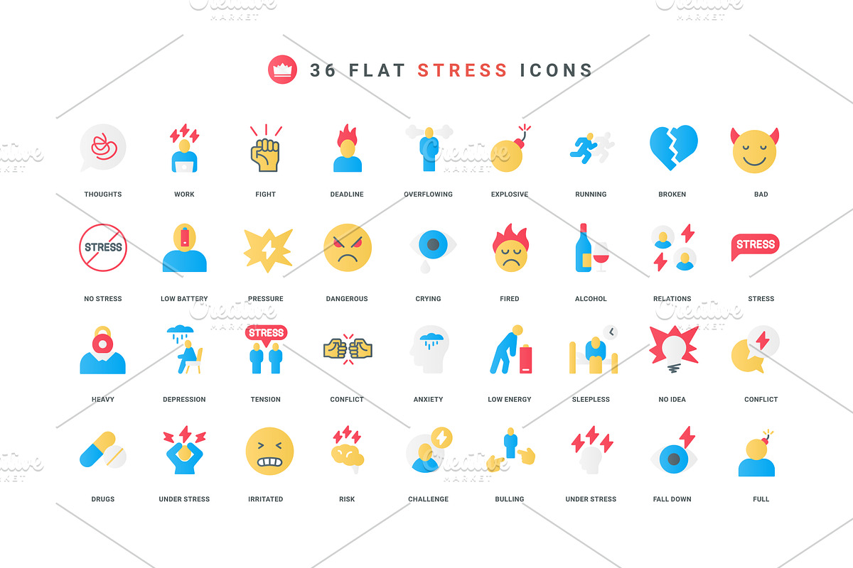 Stress bad mood symptoms icons, an Object Illustration by Lemberg Vector
