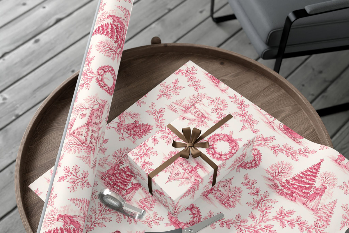Pink Toile de Jouy Christmas Pattern, a Pattern Graphic by elfy creative (Photo 3 of 4)