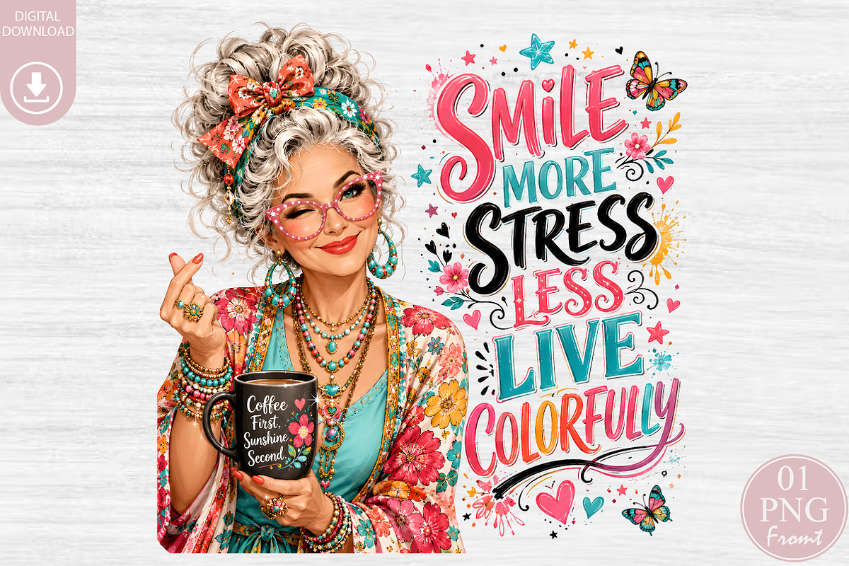 Stress Less Live Colorfully PNG, a Seasonal Illustration by Rose Art (Photo 1 of 4)