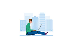 Freelancer working on laptop in, an Education Illustration by pikepicture