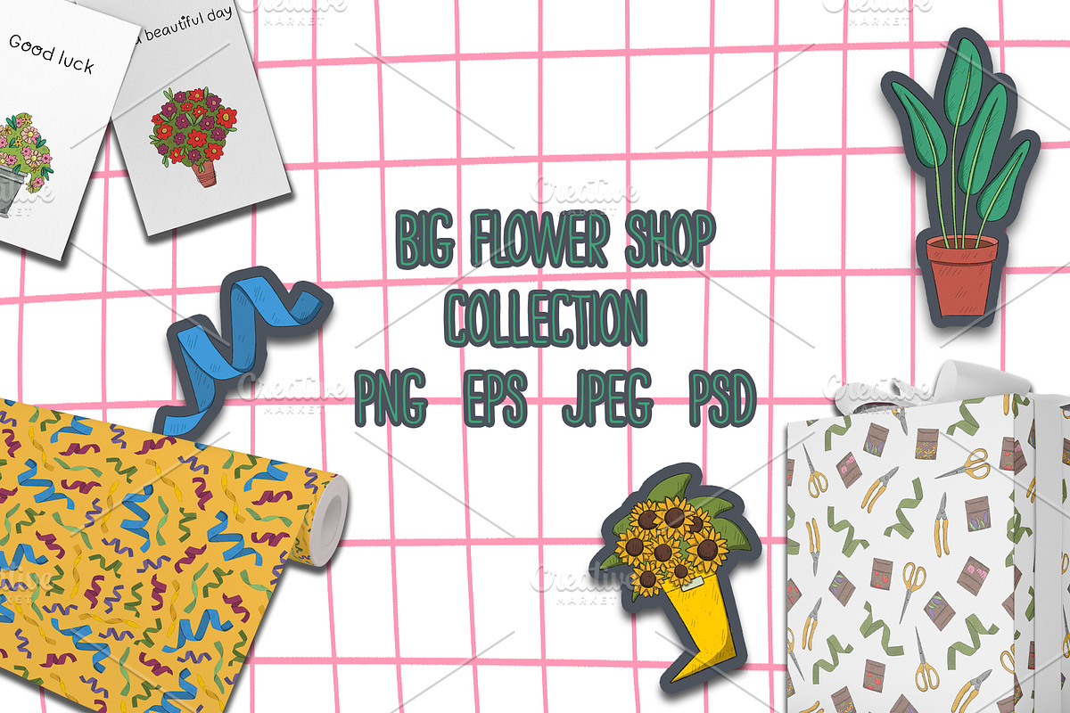 Flower shop decor. Florist set, a Decorative Illustration by SaintPic illustrations (Photo 1 of 5)