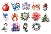 Watercolor Coastal Christmas Clipart, an Illustration by Dream Creation (Thumbnail 3 of 5)