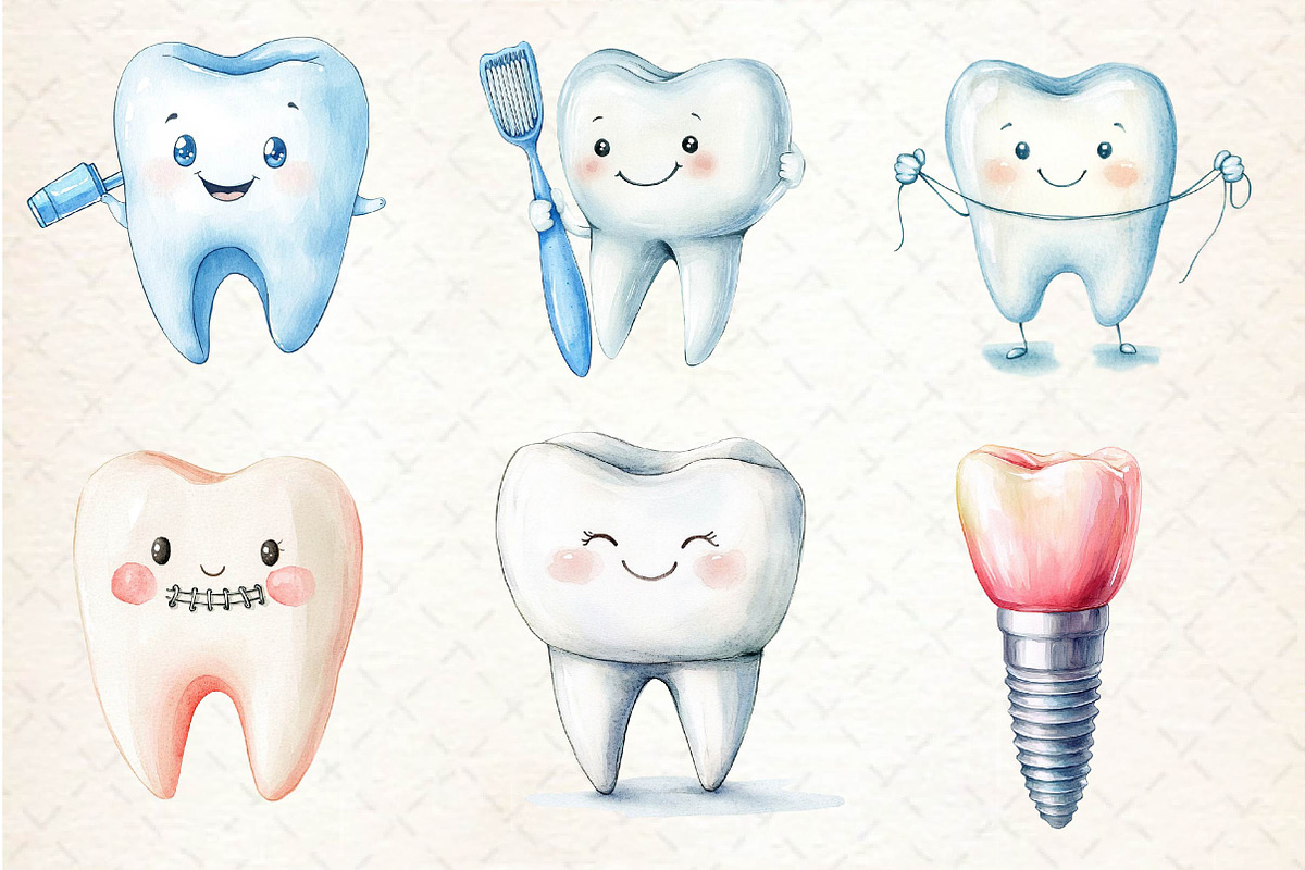 Watercolor Dentist Tooth Clipart, an Illustration by Dream Creation (Photo 3 of 5)