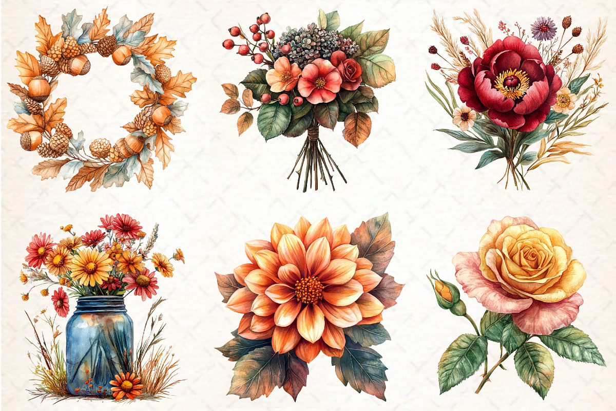 Autumn Bouquets Clipart, an Illustration by Libby Wishes (Photo 4 of 10)
