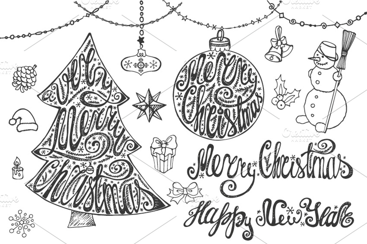 Merry Christmas tree lettering set preview 2