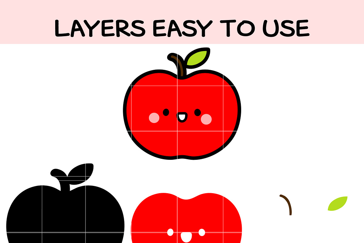 Kawaii Baby Apple SVG Bundle | Cute, an Illustration by TheHitShop (Photo 7 of 7)