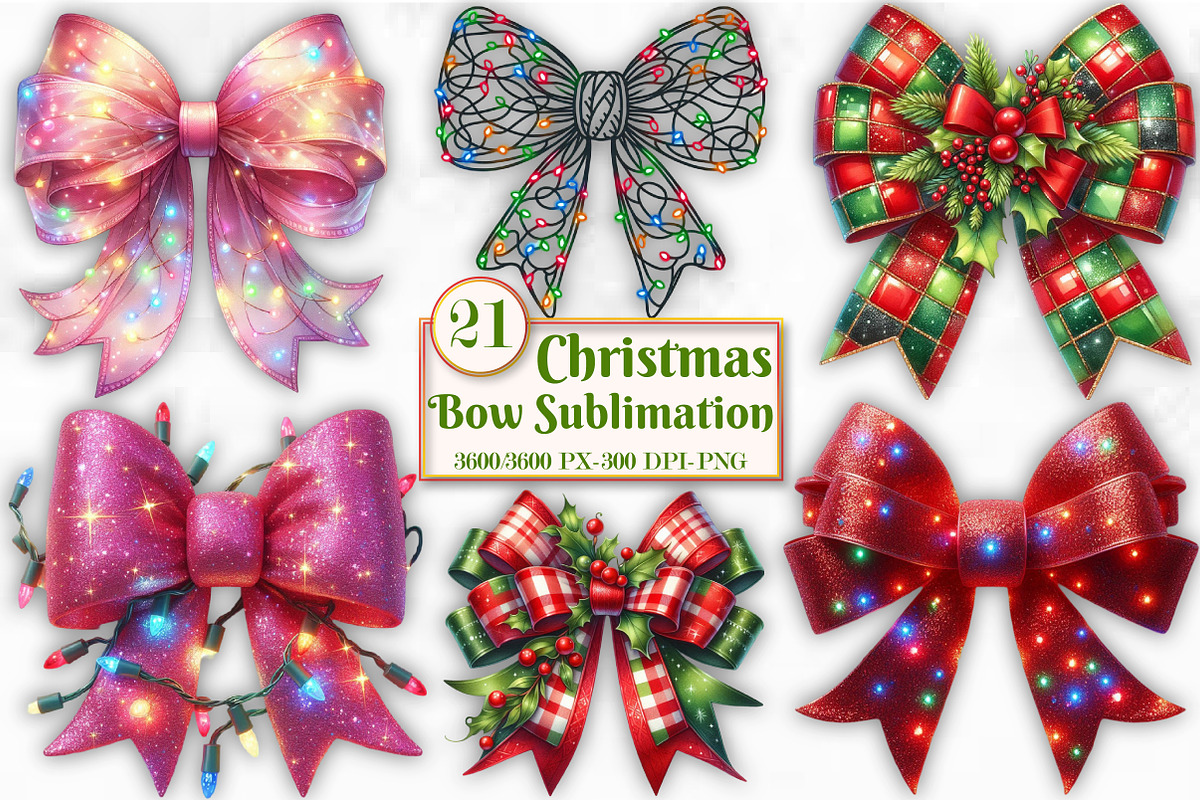Christmas Bow Sublimation Clipart, a Seasonal Illustration by Craft Nest (Photo 1 of 5)