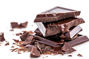 Black chocolate bar on white background, a Food & Drink Photo by AlyaAnd