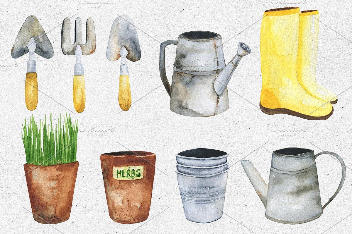 Gardening. Watercolor set, a Decorative Illustration by Maria's little shop (Photo 2 of 9)