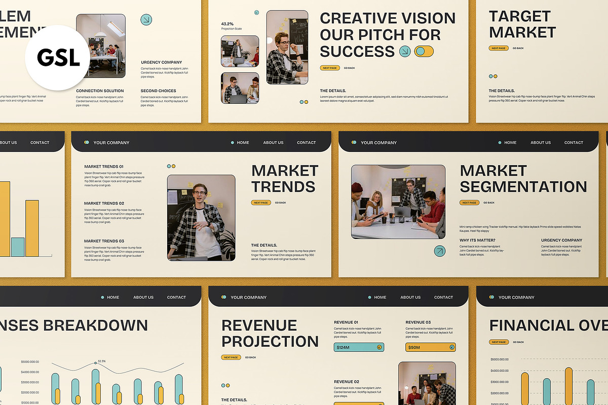 Cream Yellow Pitch Deck Google Slide, a Presentation Template by graphicook (Photo 1 of 5)