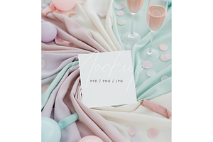 Square Card Mockup Pastel Party, a Product Mockup by TatiMockup