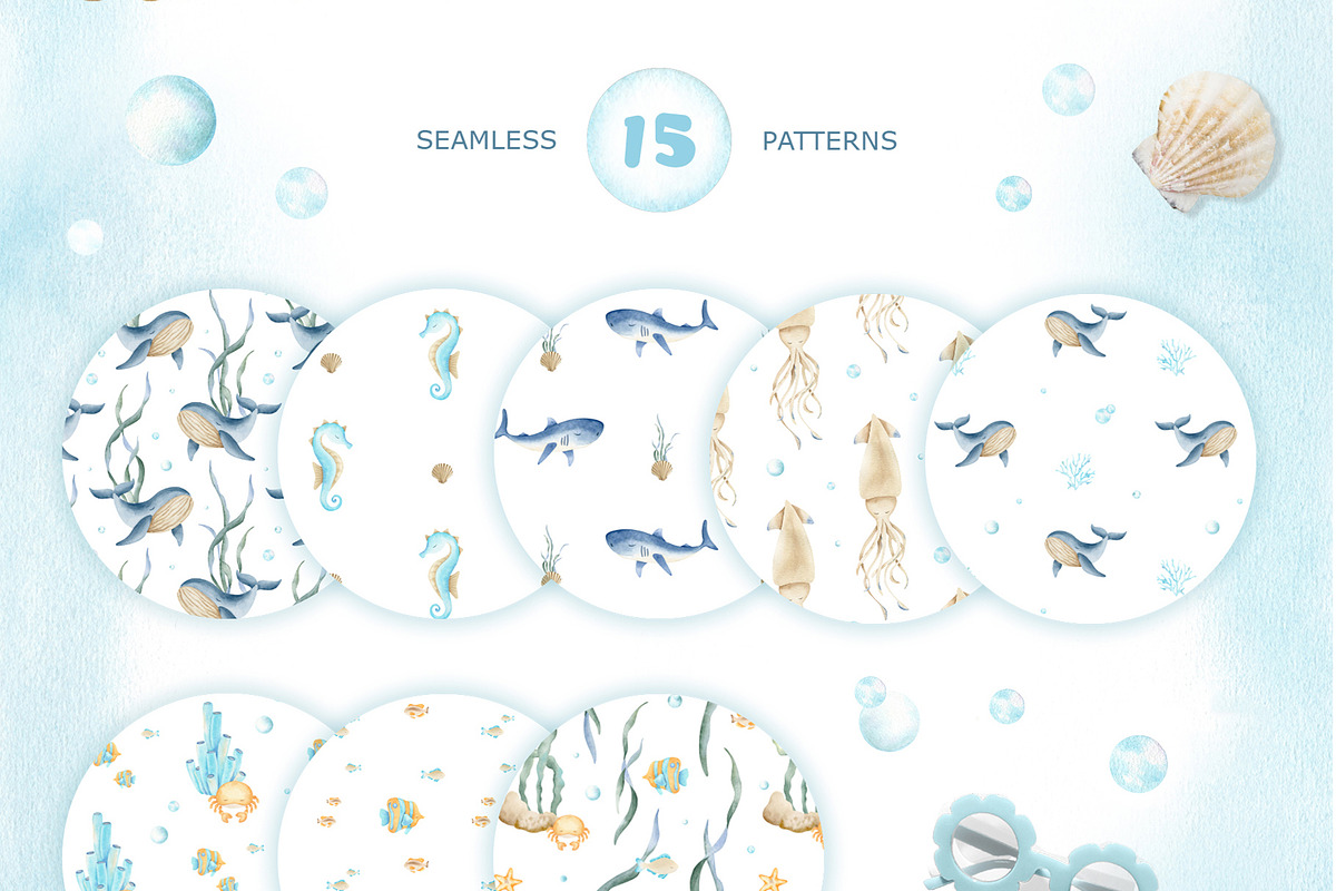 Undersea World Watercolor Clipart, an Animal Illustration by Fedulova Art (Photo 3 of 9)