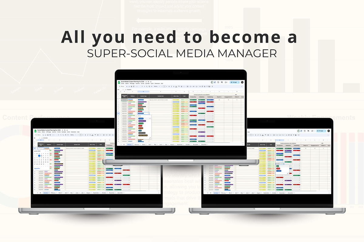 Google Sheet Content Calendar 2025, a Social Media Template by Marketello Studio (Photo 2 of 6)
